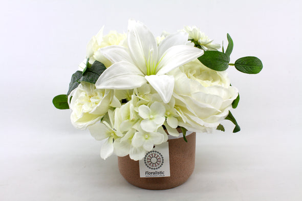 Artificial White Mixed Garden Flower Arrangement In Light Dusty Pink Ceramic Pot