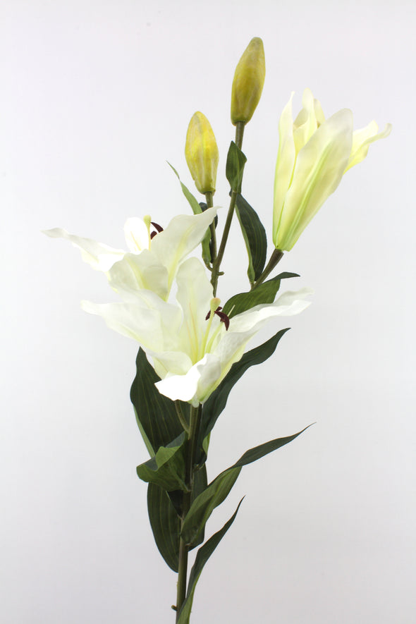 CasablancaTiger Lily (3 Heads 2 Buds) Artificial Flower - White 98cm