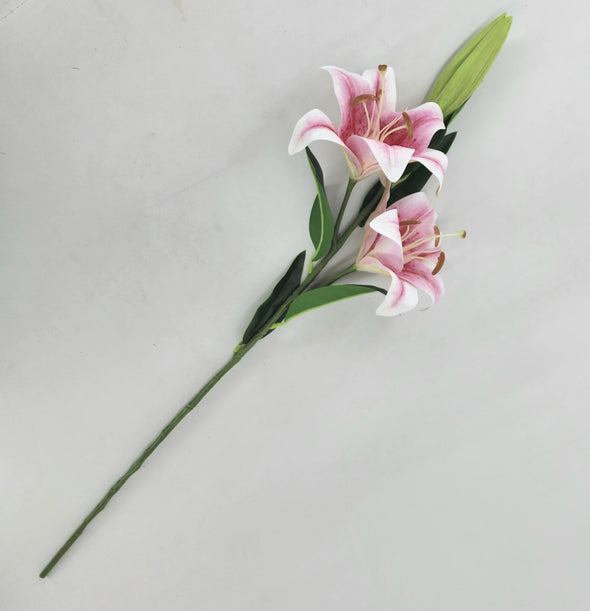 Casablanca Tiger Lily (2 heads) Real Touch Artificial Flower - Pink 85cm