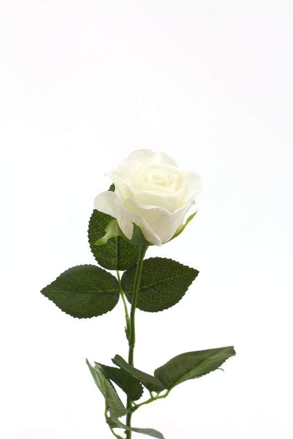 Rose Half Bloom White 55cm Real Touch