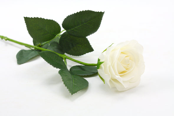 Rose Half Bloom White 55cm Real Touch