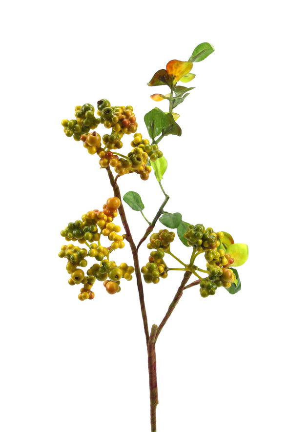 Berry Artificial Flower Spray x3 Small Clusters - Green 48cm
