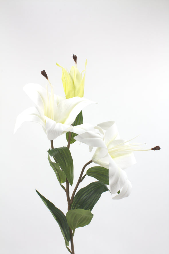 Casablanca Tiger Lily (2 heads) Real Touch Artificial Flower - White 80cm