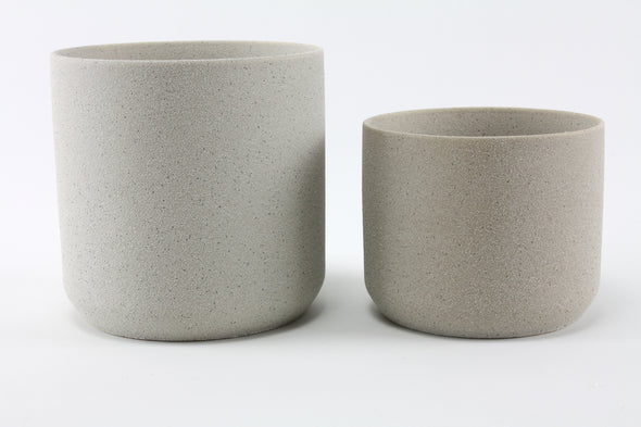 Ceramic Cylinder Pot - Grain Light Grey - Medium 13cm x 13cm