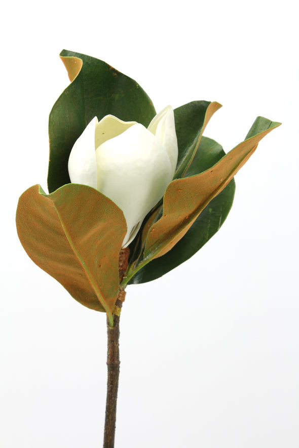 Magnolia Stem Artificial Flower Early Bloom White Real Touch 60cm