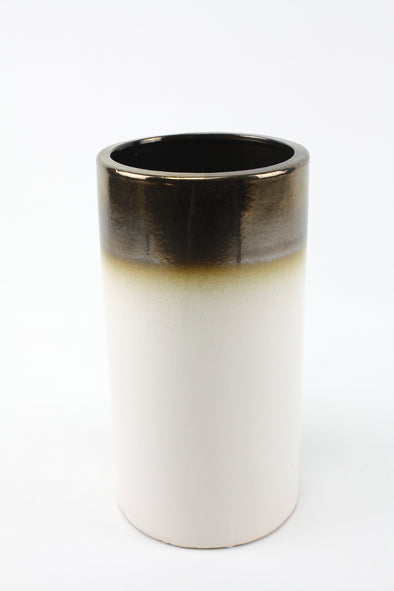 Vase Ceramic Cylinder Copper & White 12x23cm