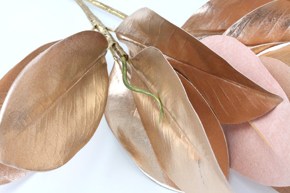 Magnolia Artificial Leaves Spray Metallic Rose Gold 73cm