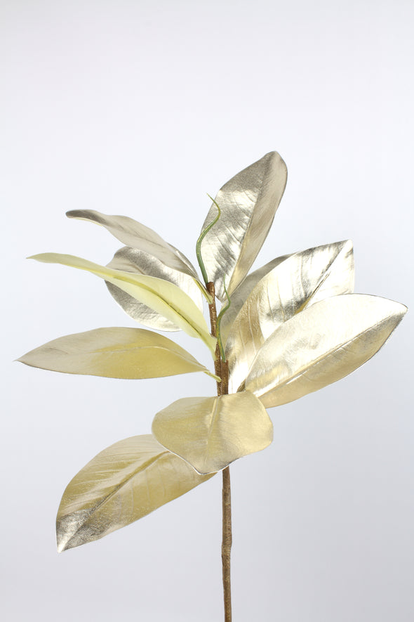 Magnolia Leaves Spray Metallic Champagne Gold 73cm