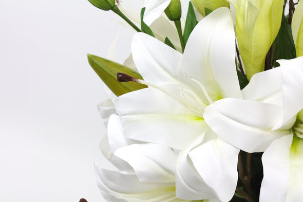 Real Touch White Lily & Buds Artificial Flower Arrangement - Large