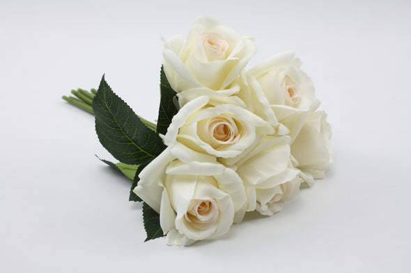 Rose Bunch 6 Flowers Ivory Real Touch 28cm