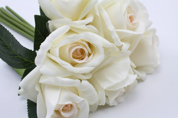 Rose Bunch 6 Flowers Ivory Real Touch 28cm