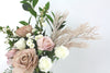 Coffee brown, Dusty Pink and White Rose with Dusty Pink Plume Grass Artificial Flower Arrangement